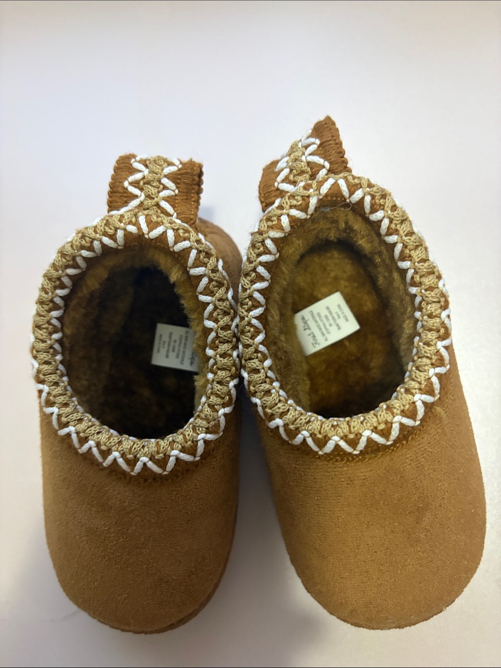 Kids Tan Suede-Style Moccasin Slippers with Soft Lining